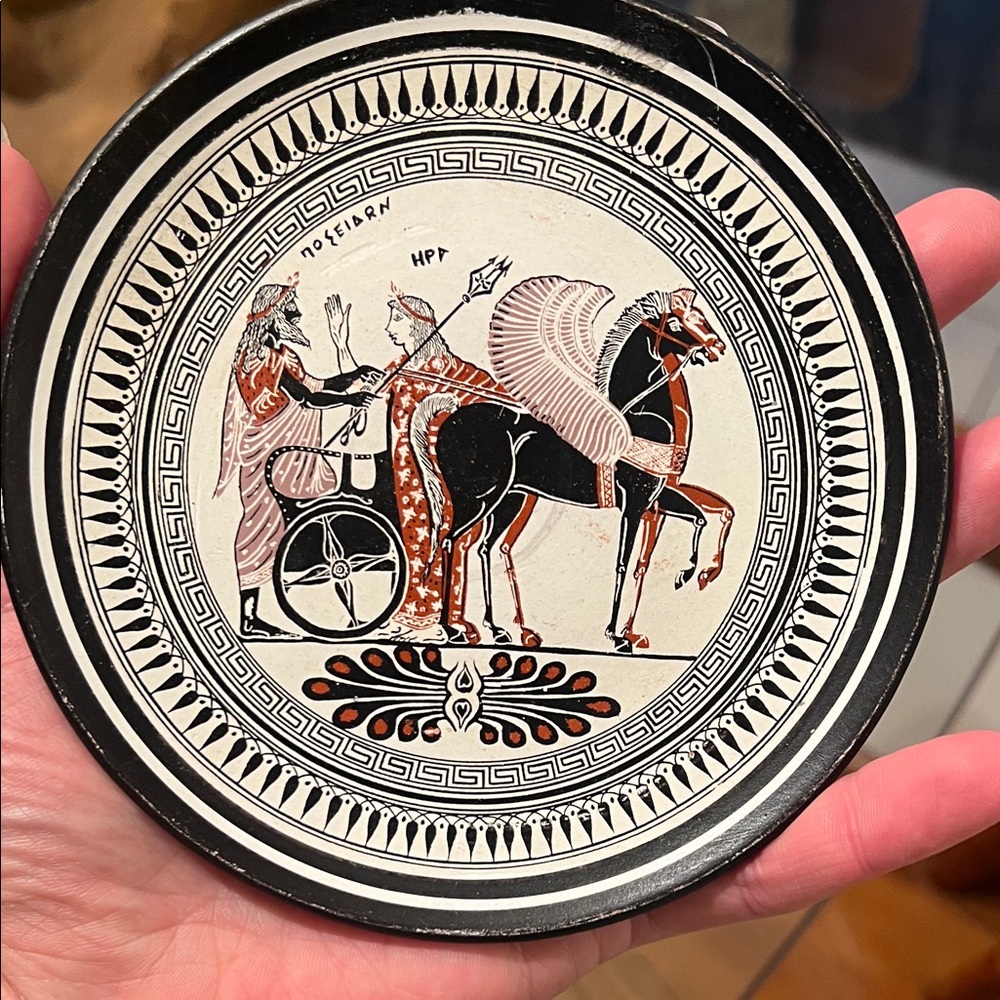 Ancient Greek Style Black and White Decorative Terracotta Plate